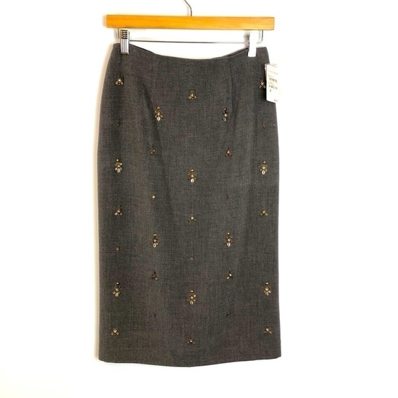 NWT Nordstrom Trending Gray Beaded Classic Pencil Skirt - Picture 1 of 8